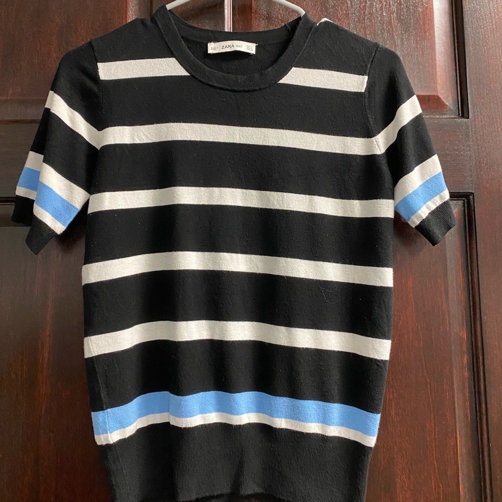 Zara pullover short sleeve striped sweater size M
